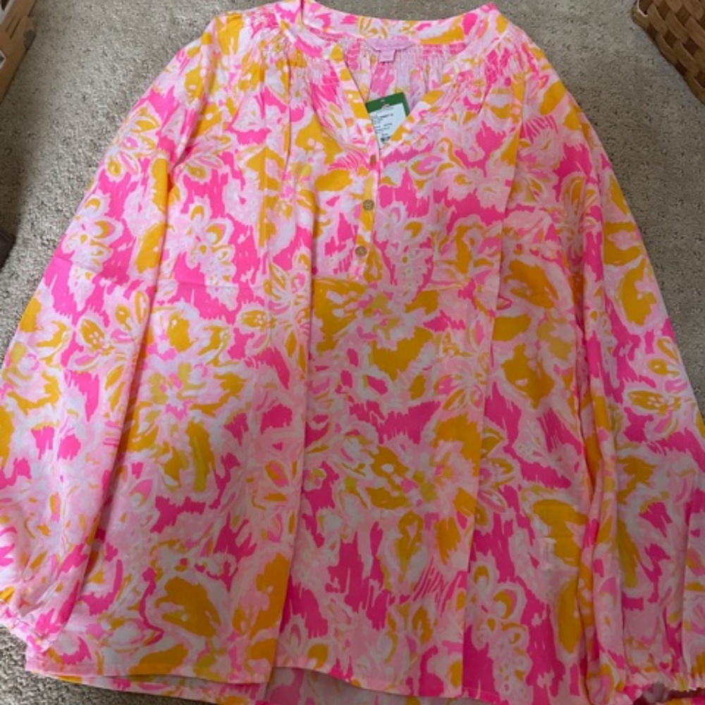 NWT Lilly Pulitzer Elsa Silk Top shirt blouse medium Ohh la la kiir royal